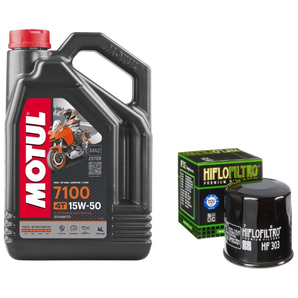 Set Ulei Motor Motul 7100 4T 15W-50 MA2 Ester 4L 104299 + Filtru Ulei Moto Hiflofiltro HF303